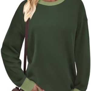 Cuptacc Damen Sweatshirt Rundhals Pullover Kontrast Tunika Langarm