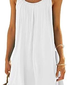 Acrawnni Lässiges Sommerkleid für Damen zum Strand | Acrawnni Einfarbiges Ärmelloses Kurzes Sommerkleid | Acrawnni Tren