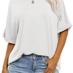 Cuptacc Damen Oversize T-Shirt Sommer Rundhals Basic Top Kurzarm Elegant OEKO-TEX