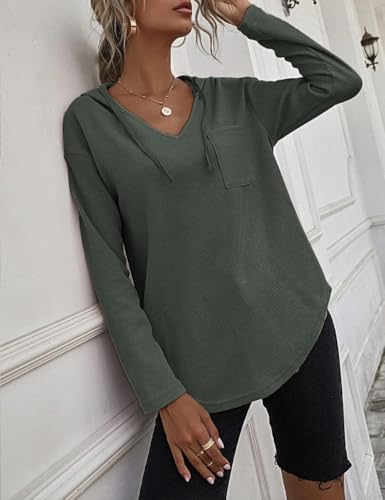 41lymokq2l. ac .jpg Morhuduck Damen-Kapuzenpullover mit V-Ausschnitt, langärmelig, Tops mit Tasche, Kordelzug, Stretchmaterial, perfekt für