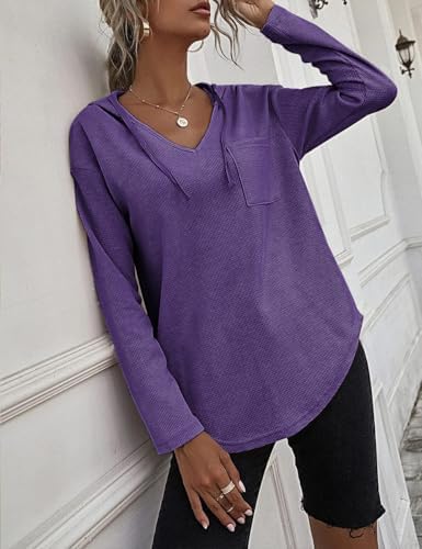 41m rkkaqel. ac .jpg Cuptacc Einfarbigen Hoodie für Damen OEKO-TEX STANDARD 100 Langarm Sweatshirt V-Ausschnitt Drawstring Top