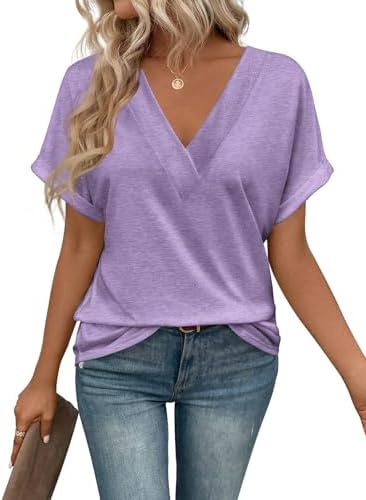 41mszmha ul. ac .jpg Cuptacc Sommer T-Shirts Damen Kurzarm V-Ausschnitt Elegant Basic Top OEKO-TEX