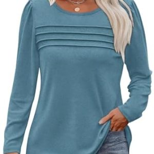 Cuptacc Damen Langarmshirt Rundhals Locker Oberteile Mit Knöpfen