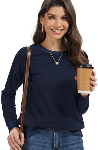 41n5zriynyl. ac 2.jpg Cuptacc Damen Sweatshirt Rundhals Pullover Kontrast Tunika Langarm