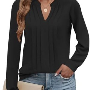 Cuptacc Bluse Damen Elegant V-Ausschnitt Casual Tops Herbst Chiffon Langarmshirt