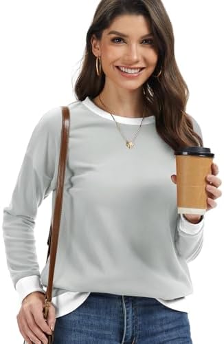 41newx590tl. ac 2.jpg Cuptacc Damen Sweatshirt Rundhals Pullover Kontrast Tunika Langarm
