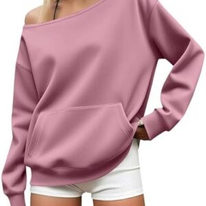 RLEHJN Oversize Hoodie Damen Bequem Herbstmode mit Taschen Einfarbig Langarm Lässig Ausgehen