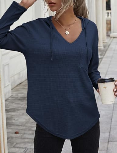 41o43ub3enl. ac .jpg Cuptacc Einfarbigen Hoodie für Damen OEKO-TEX STANDARD 100 Langarm Sweatshirt V-Ausschnitt Drawstring Top