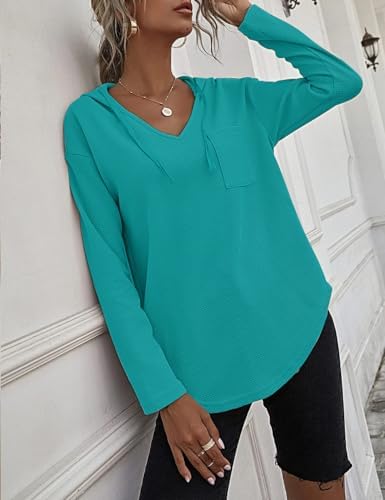 41ohgedirsl. ac .jpg Cuptacc Einfarbigen Hoodie für Damen OEKO-TEX STANDARD 100 Langarm Sweatshirt V-Ausschnitt Drawstring Top