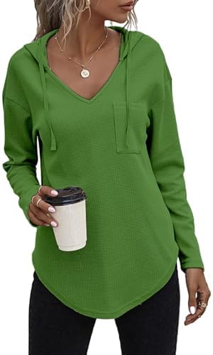 41opilyjuvl. ac .jpg Cuptacc Einfarbigen Hoodie für Damen OEKO-TEX STANDARD 100 Langarm Sweatshirt V-Ausschnitt Drawstring Top