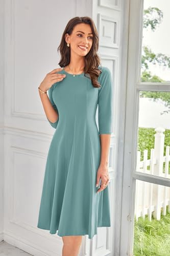 41ow8imi7sl. ac .jpg GRACE KARIN Elegant Damen Rundhals Midikleider 3/4 Ärmel Freizeitkleid|Casual|Schlankende A-Linie