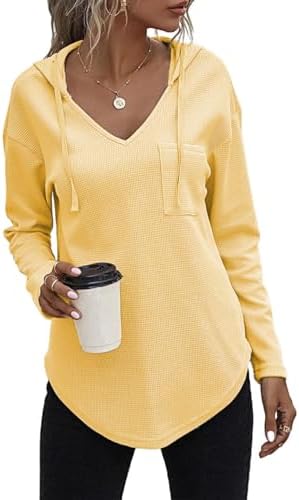 41p soayatl. ac .jpg Cuptacc Einfarbigen Hoodie für Damen OEKO-TEX STANDARD 100 Langarm Sweatshirt V-Ausschnitt Drawstring Top