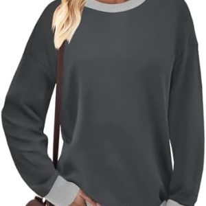 Cuptacc Damen Sweatshirt Rundhals Pullover Kontrast Tunika Langarm