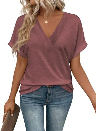 41pcuevpivl. ac .jpg Cuptacc Sommer T-Shirts Damen Kurzarm V-Ausschnitt Elegant Basic Top OEKO-TEX