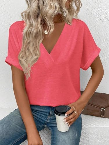 41ql1kvwbel. ac .jpg Cuptacc Sommer T-Shirts Damen Kurzarm V-Ausschnitt Elegant Basic Top OEKO-TEX