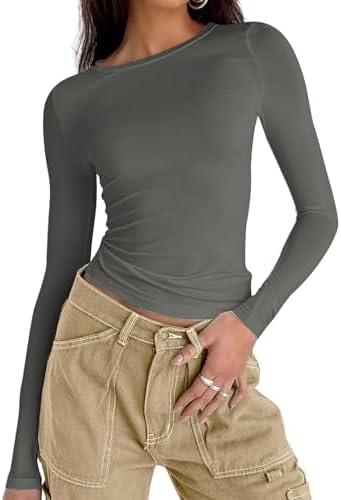 41qth9ytxxl. ac .jpg Cuptacc Damen Langarmshirt - Leichtgewichtig - Basic T-Shirt - Einfarbig - Langärmlige Oberteile - Damen Longsleeve Top