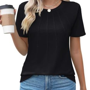 Cuptacc Damen Elegant T Shirt Mit Falgen Lockere Kurzarm Tunika Sommer Geblümt/Einfarbig