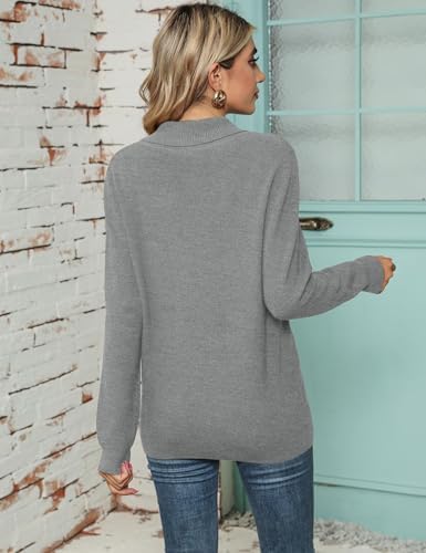 41ra6xsbinl. ac .jpg Cuptacc Damen Sweater Pullover Elegant Gestrickt V-Ausschnitt Langarm Kragen Einfarbig