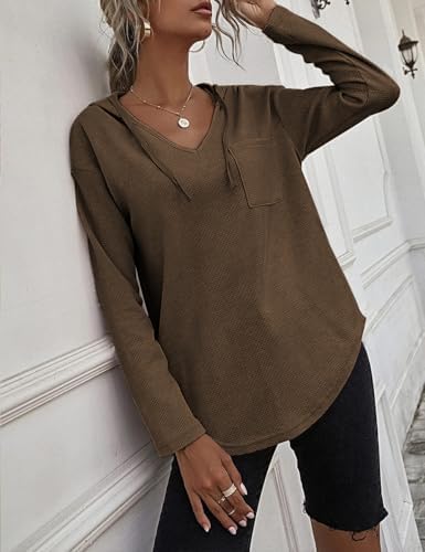 41rg8vnznll. ac .jpg Cuptacc Einfarbigen Hoodie für Damen OEKO-TEX STANDARD 100 Langarm Sweatshirt V-Ausschnitt Drawstring Top