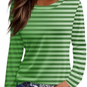 SCBFDI Damen Baumwoll Langarmshirts Frühjahr Schullivreite Gestreifte Bluse