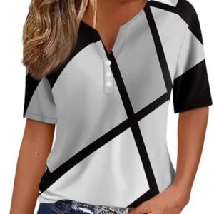 Generic Damen V-Ausschnitt Kurzarm Tee Tops mit Neuartigen Druck Sommer Elegant Bequem Festlich
