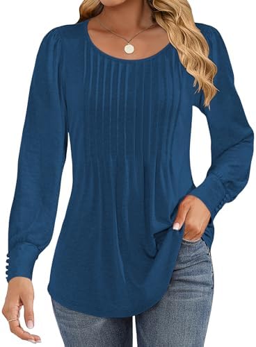 41srwzusmtl. ac 1.jpg Cuptacc Damen Langarmshirt Falten Rundhals Puffärmel Mit Knöpfen Locker Longshirt Elegant Oberteile OEKO-TEX STANDARD 10