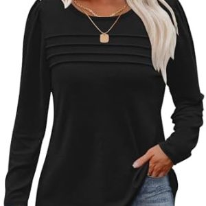 WNEEDU Damen Langarmshirt Trendy Falten Sweatshirt Herbst Winter OEKO-TEX STANDARD 100