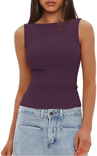 41tme8jhydl. ac .jpg Generisch Lässiges Tanktop für Damen zur perfekten Layering-Möglichkeit aus Rippstrick | Schmale Passform generisches D