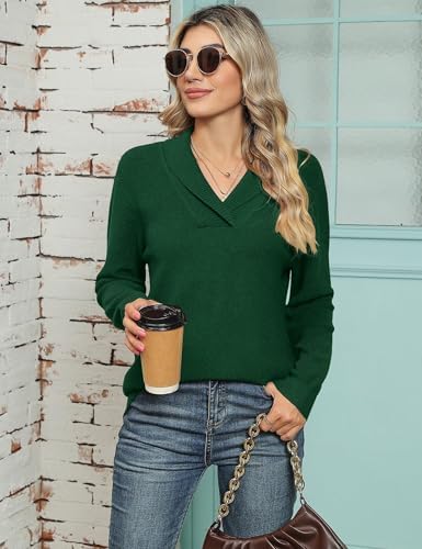 41uw8mxelyl. ac .jpg Cuptacc Damen Sweater Pullover Elegant Gestrickt V-Ausschnitt Langarm Kragen Einfarbig