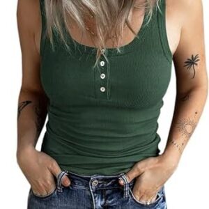 Fessceruna Damen Sexy U-Ausschnitt Tank_top Ärmellos Sommer Gerippt Camisole mit Knöpfen
