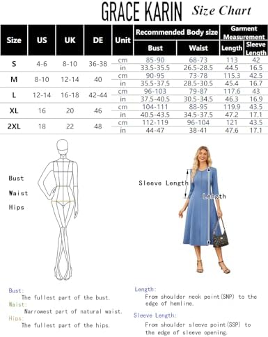 41v04rhgzql. ac .jpg GRACE KARIN Elegant Damen Rundhals Midikleider 3/4 Ärmel Freizeitkleid|Casual|Schlankende A-Linie