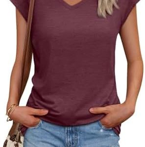 Cuptacc Basic Bluse Damen Sommer V-Ausschnitt Kurzarm Tank Top Business Outfit OEKO-TEX STANDARD 100 Cuptacc Elegant D