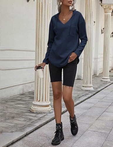 41vxvld6jul. ac .jpg Cuptacc Einfarbigen Hoodie für Damen OEKO-TEX STANDARD 100 Langarm Sweatshirt V-Ausschnitt Drawstring Top