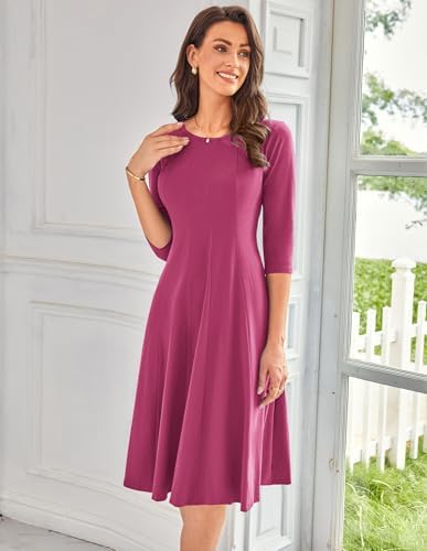 41vckaee1jl. ac .jpg GRACE KARIN Elegant Damen Rundhals Midikleider 3/4 Ärmel Freizeitkleid|Casual|Schlankende A-Linie