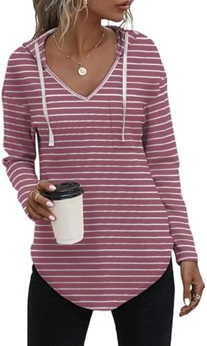 41vfu7l2gil. ac .jpg Cuptacc Einfarbigen Hoodie für Damen OEKO-TEX STANDARD 100 Langarm Sweatshirt V-Ausschnitt Drawstring Top