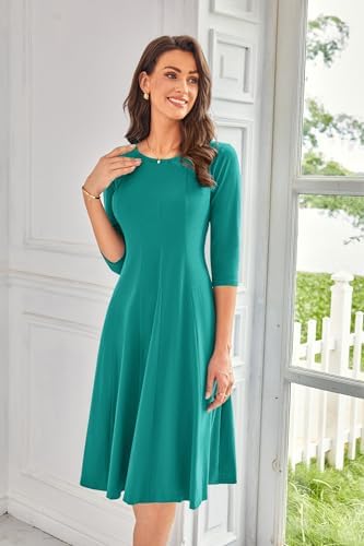 41w11ieuyl. ac .jpg GRACE KARIN Elegant Damen Rundhals Midikleider 3/4 Ärmel Freizeitkleid|Casual|Schlankende A-Linie