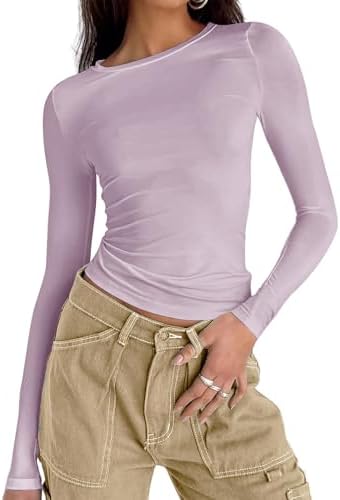 41wjadpkwl. ac .jpg Cuptacc Damen Langarmshirt - Leichtgewichtig - Basic T-Shirt - Einfarbig - Langärmlige Oberteile - Damen Longsleeve Top