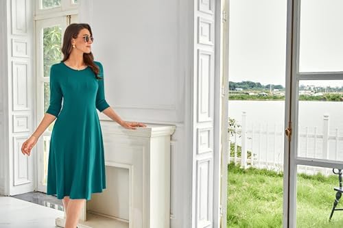 41wssxn8ykl. ac .jpg GRACE KARIN Elegant Damen Rundhals Midikleider 3/4 Ärmel Freizeitkleid|Casual|Schlankende A-Linie