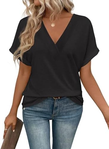 41x4ncwhghl. ac .jpg Cuptacc Sommer T-Shirts Damen Kurzarm V-Ausschnitt Elegant Basic Top OEKO-TEX