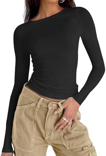 41xksxyxl. ac .jpg Cuptacc Damen Langarmshirt - Leichtgewichtig - Basic T-Shirt - Einfarbig - Langärmlige Oberteile - Damen Longsleeve Top