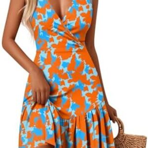 Generisches Midi Sommerkleid für Damen Leicht Und Luftig Knienlang Mit Blumenmuster V-Ausschnitt Kniestrich Für Strand U