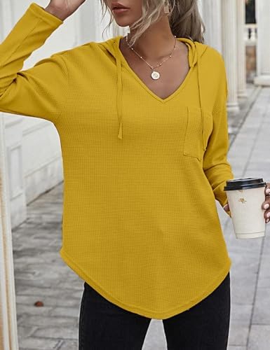 41y90wgiml. ac .jpg Cuptacc Einfarbigen Hoodie für Damen OEKO-TEX STANDARD 100 Langarm Sweatshirt V-Ausschnitt Drawstring Top