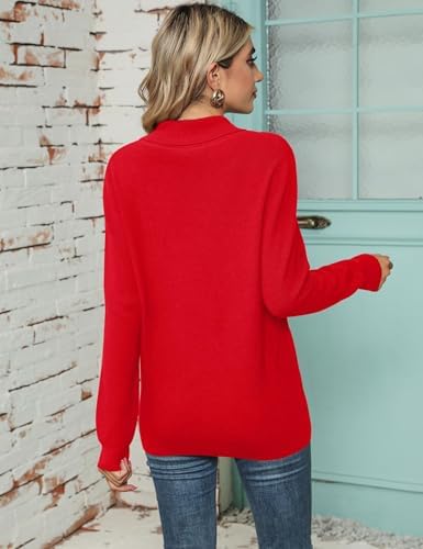 41yntm2eh2l. ac .jpg Cuptacc Damen Sweater Pullover Elegant Gestrickt V-Ausschnitt Langarm Kragen Einfarbig