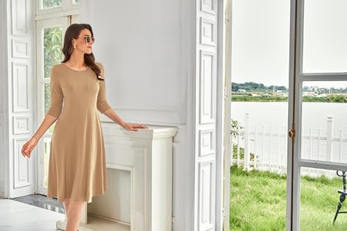 41yke13b 1l. ac .jpg GRACE KARIN Elegant Damen Rundhals Midikleider 3/4 Ärmel Freizeitkleid|Casual|Schlankende A-Linie