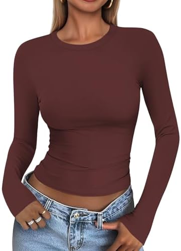 41znvzt2dql. ac .jpg Cuptacc Damen Langarmshirt - Leichtgewichtig - Basic T-Shirt - Einfarbig - Langärmlige Oberteile - Damen Longsleeve Top