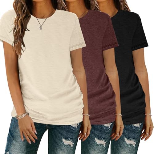 51 8nasbmyl. ac .jpg YGOODM Damen 3er Pack Kurzarm Sommer T-Shirts Basic Rundhalsausschnitt