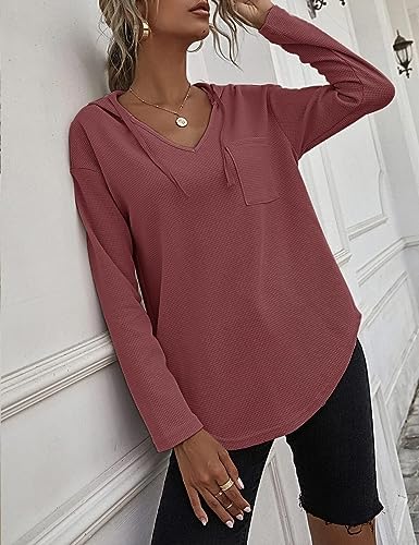 51 iy7ct cl. ac .jpg Morhuduck Damen-Kapuzenpullover mit V-Ausschnitt, langärmelig, Tops mit Tasche, Kordelzug, Stretchmaterial, perfekt für