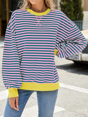 51 thye1psl. ac .jpg IFFEI Oversized Sweatshirt Damen Herbst Gestreifter Langarmshirts Lässig Y2K Top Shirt