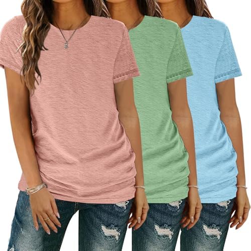 510ihv2ebql. ac .jpg YGOODM Damen 3er Pack Kurzarm Sommer T-Shirts Basic Rundhalsausschnitt