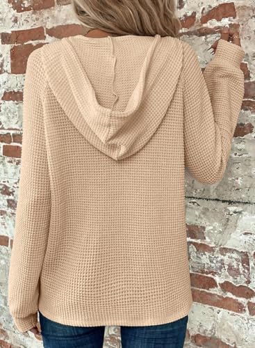 510kwtk0xbl. ac .jpg Cuptacc Hoodie Damen Waffel Locker Kapuzenpullover Mit Knopfleiste V-Ausschnitt Langarm Pullover Für Damen Mit Kapuze